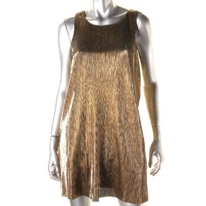 NWT Bar III Gold Ribbed Sleeveless Dress L